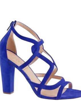 J.Crew Geometric Suede Blue Heeled Sandals Made In Italy Size 7.5